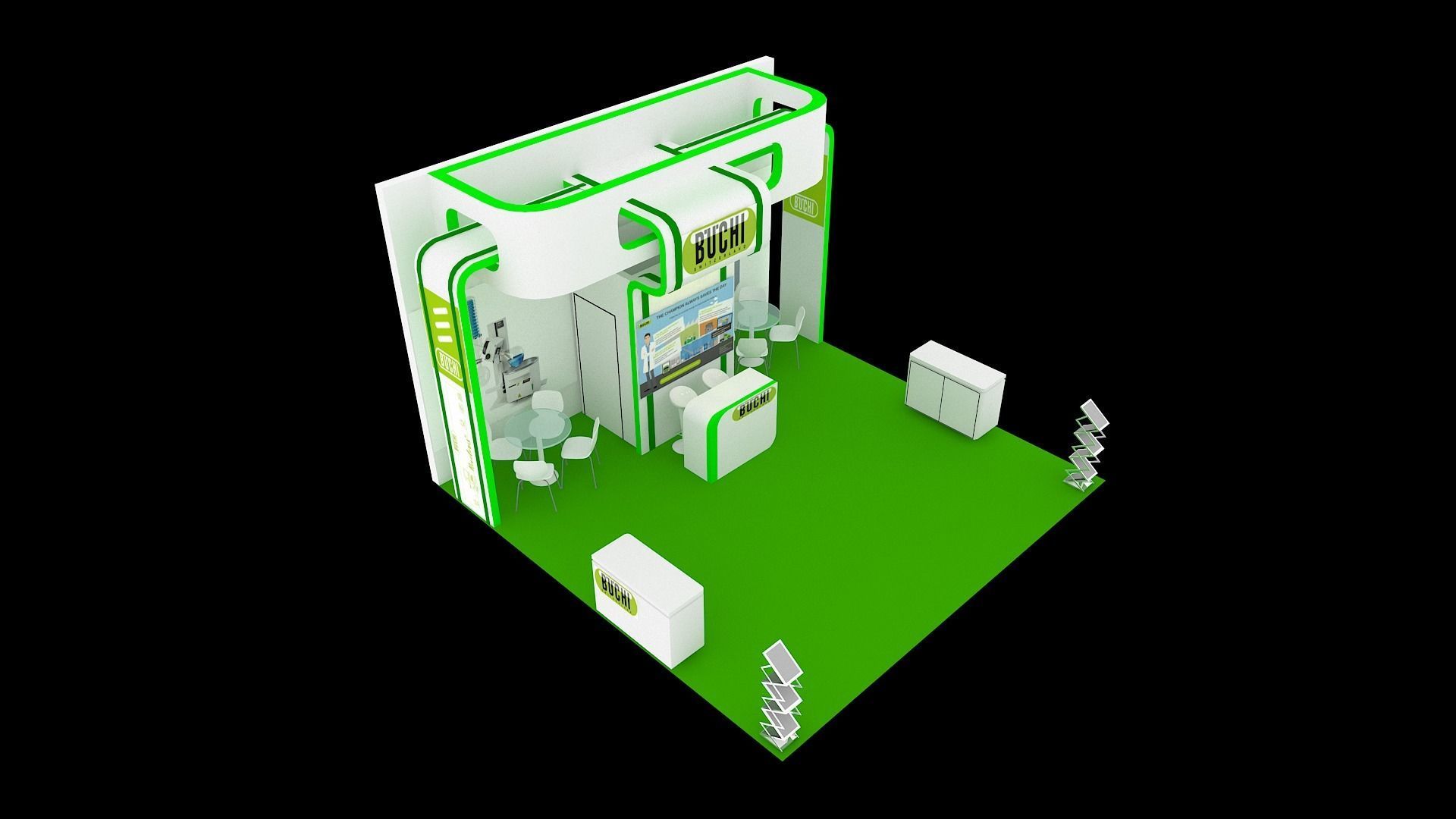Booth Exhibition Design size 6x6 m three sides open Low-poly 3D model_1