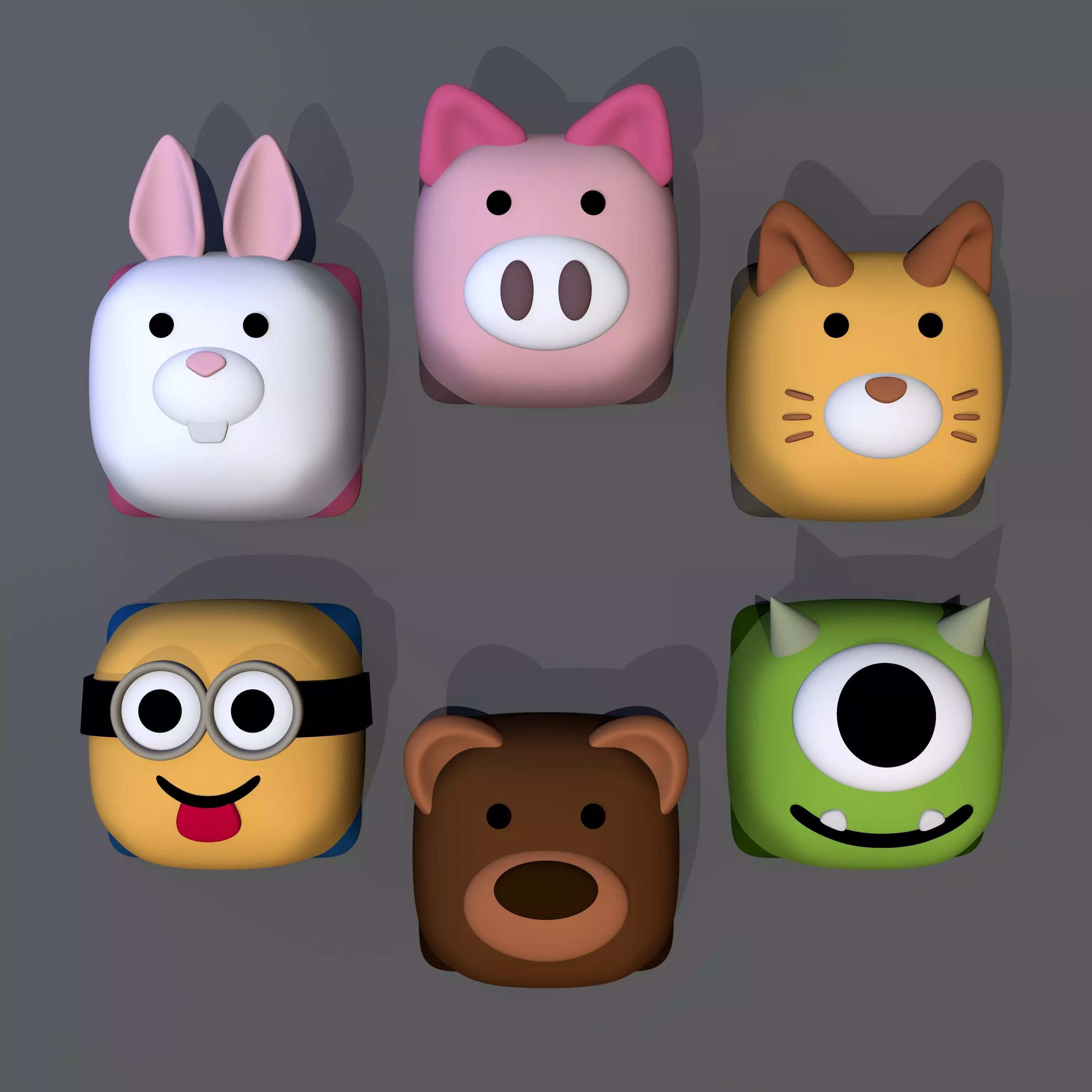 PACK KEYCAPS OF CUBE ANIMAL 3D print model_0