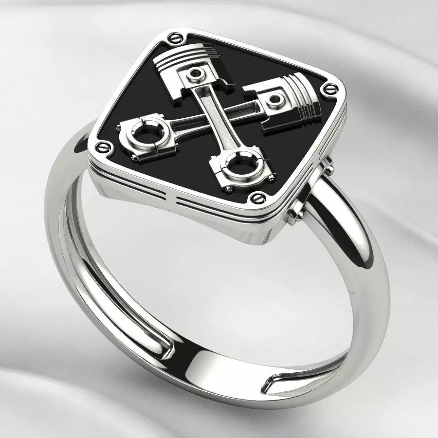 Crossed Pistons Silver Gold Ring with Enamel 3D print model