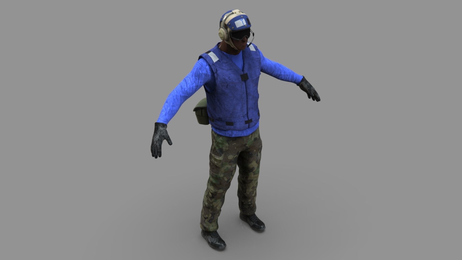 US NAVY Flight Deck Crew Blue Low-poly 3D model_21