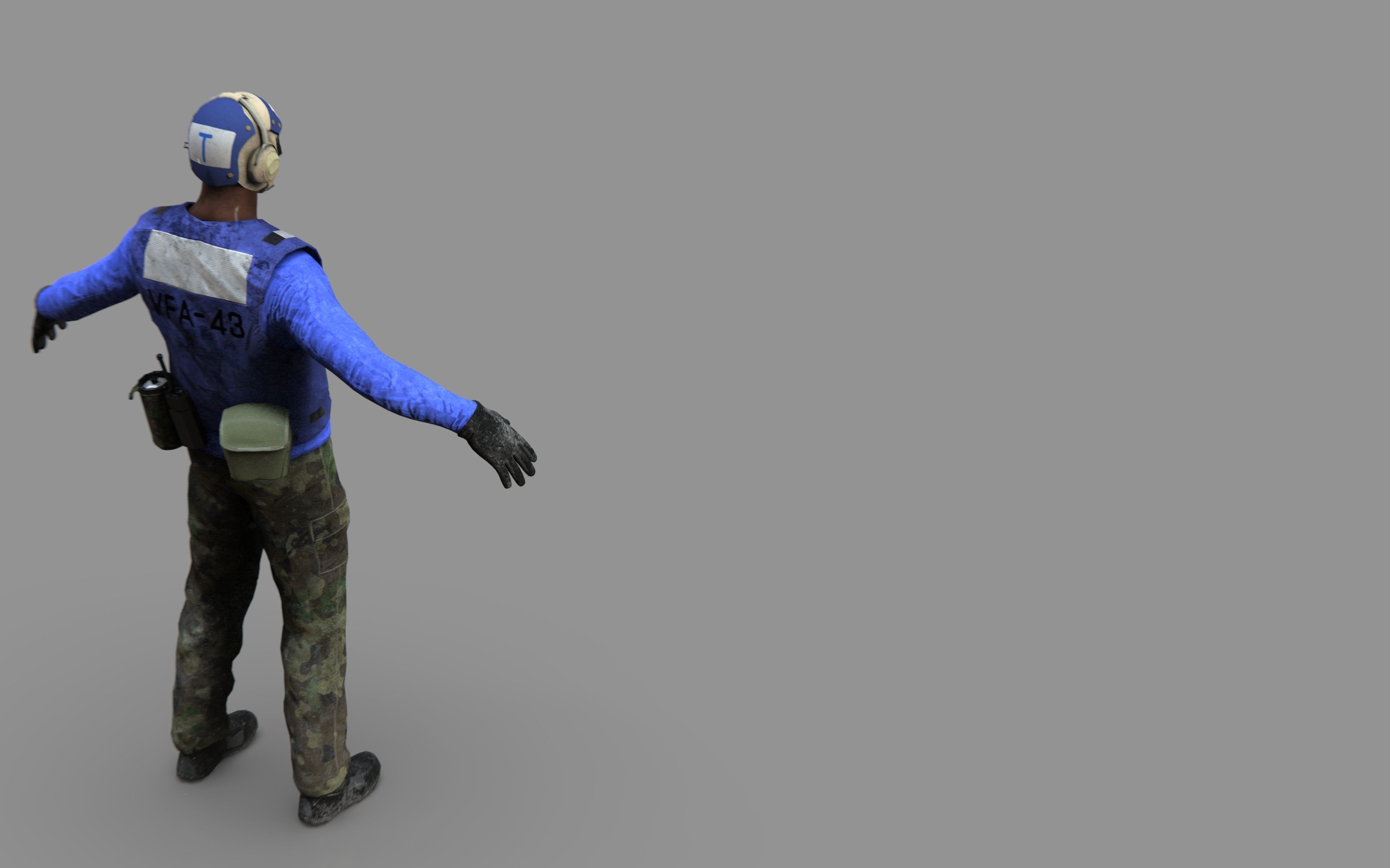 US NAVY Flight Deck Crew Blue Low-poly 3D model_16