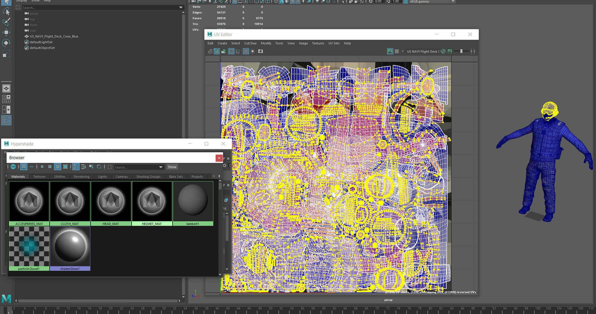US NAVY Flight Deck Crew Blue Low-poly 3D model_11