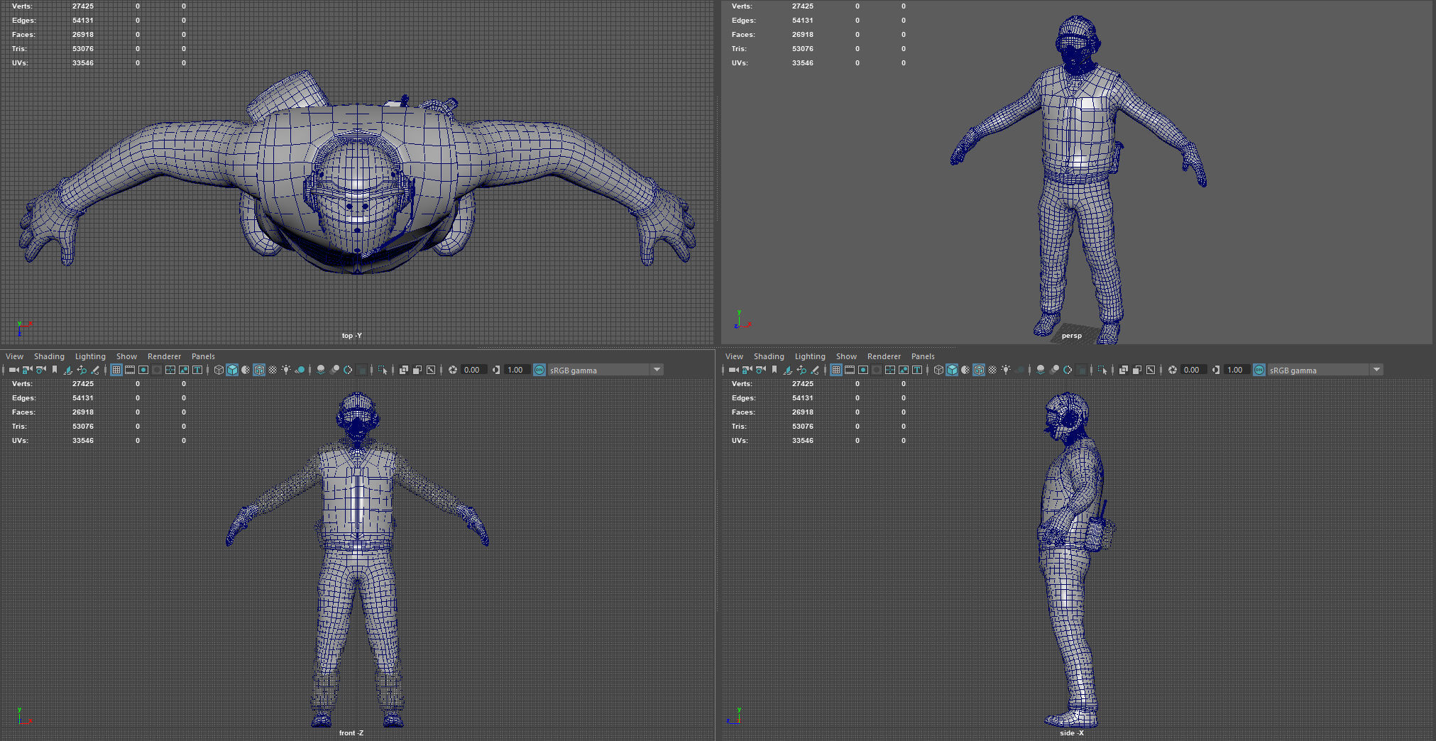 US NAVY Flight Deck Crew Blue Low-poly 3D model_9