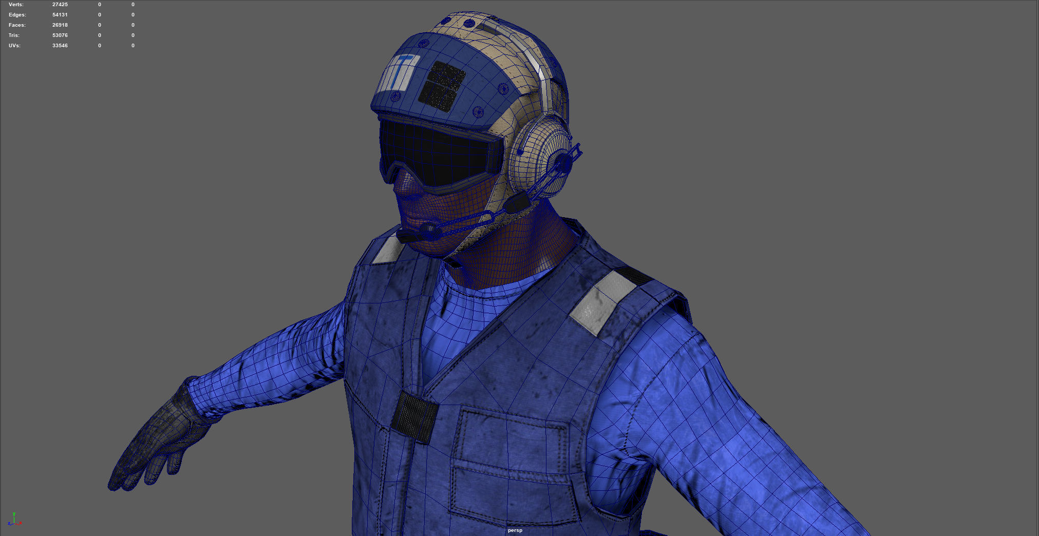 US NAVY Flight Deck Crew Blue Low-poly 3D model_5