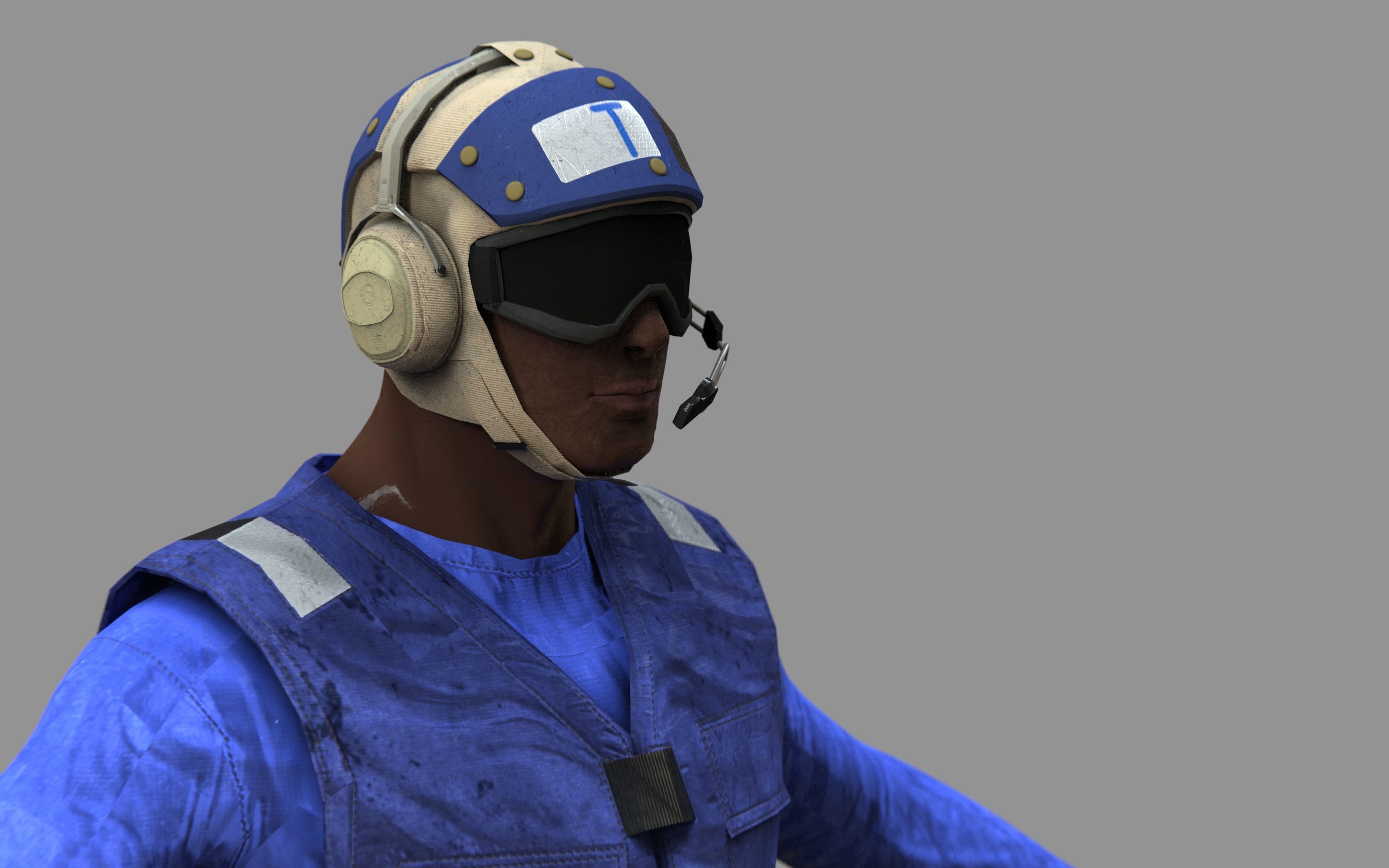 US NAVY Flight Deck Crew Blue Low-poly 3D model_6