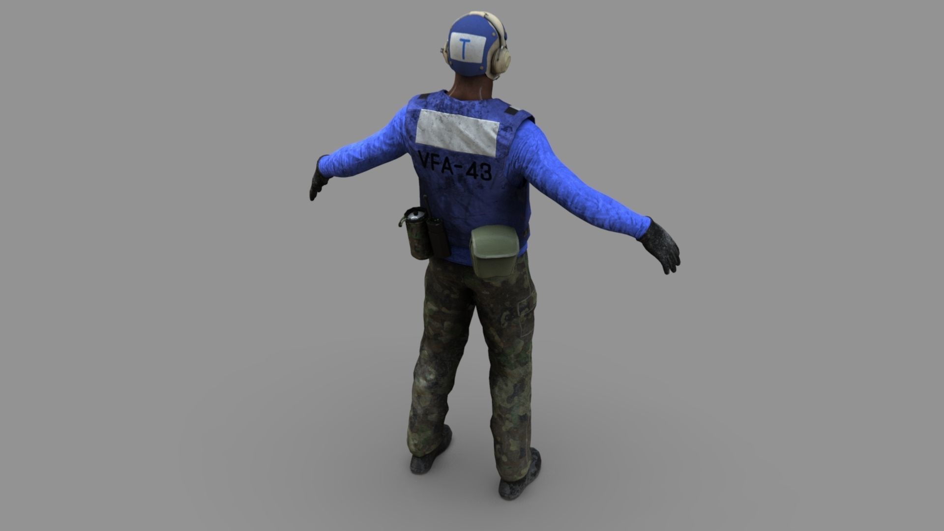 US NAVY Flight Deck Crew Blue Low-poly 3D model_19