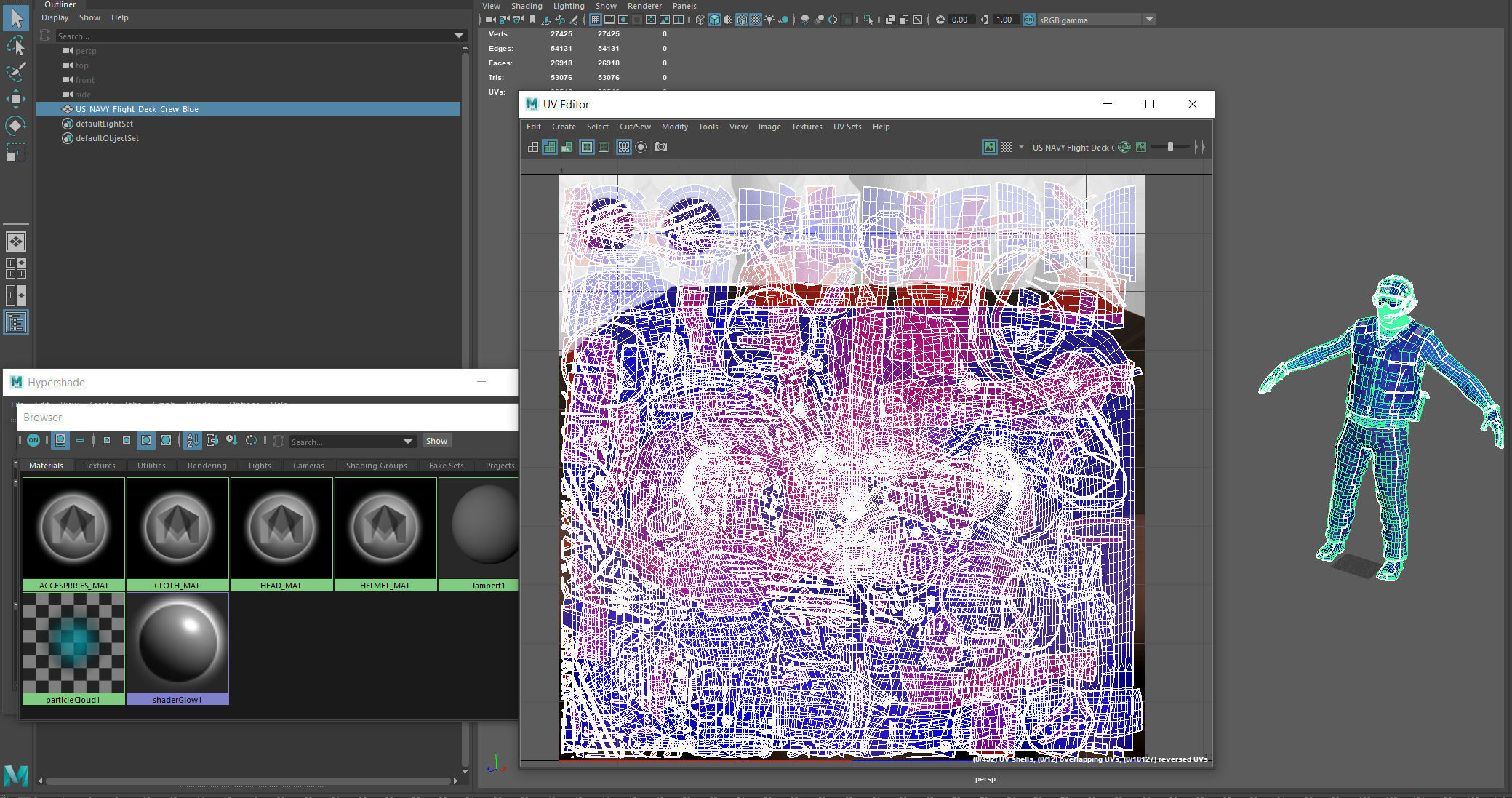 US NAVY Flight Deck Crew Blue Low-poly 3D model_10