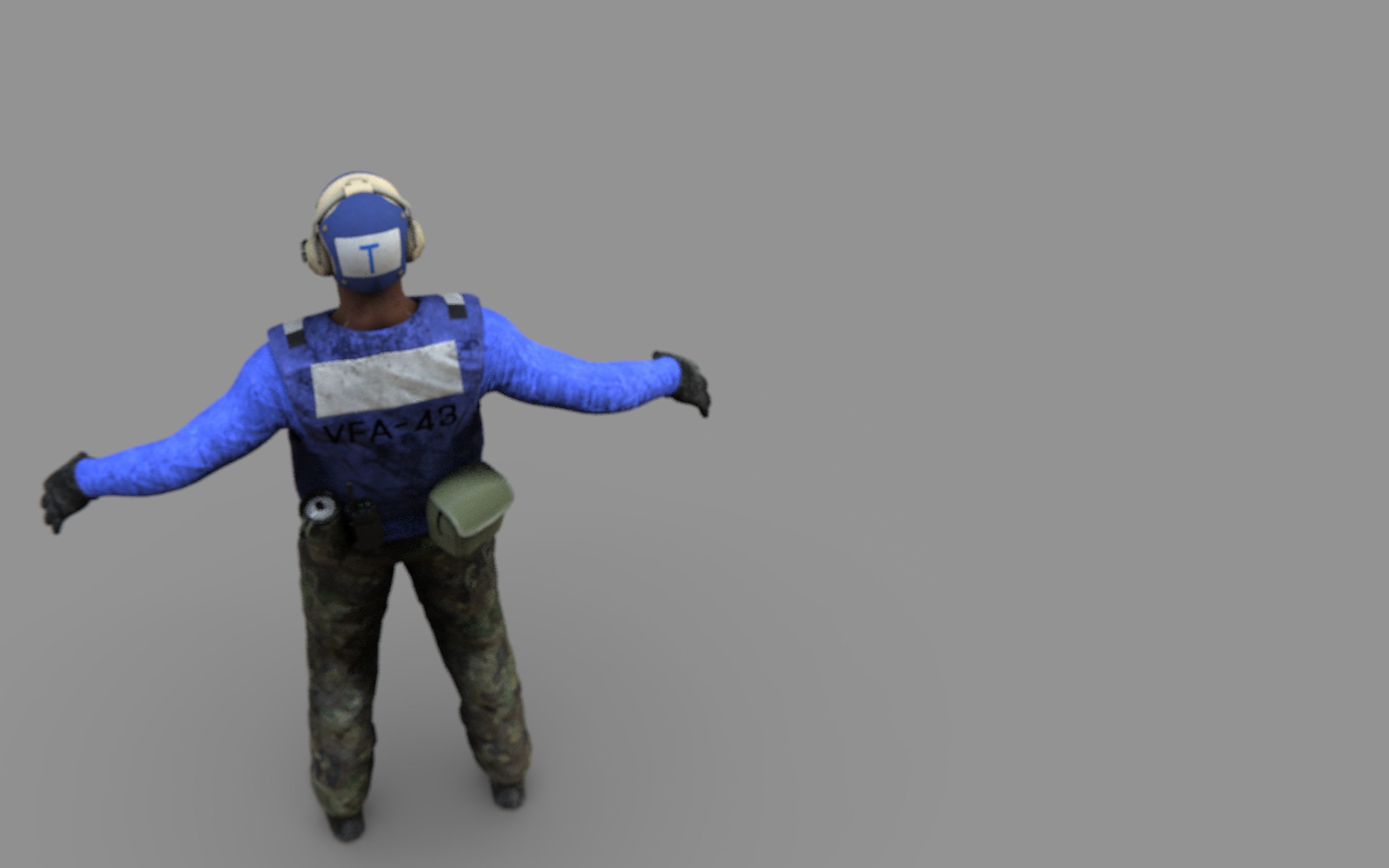 US NAVY Flight Deck Crew Blue Low-poly 3D model_13