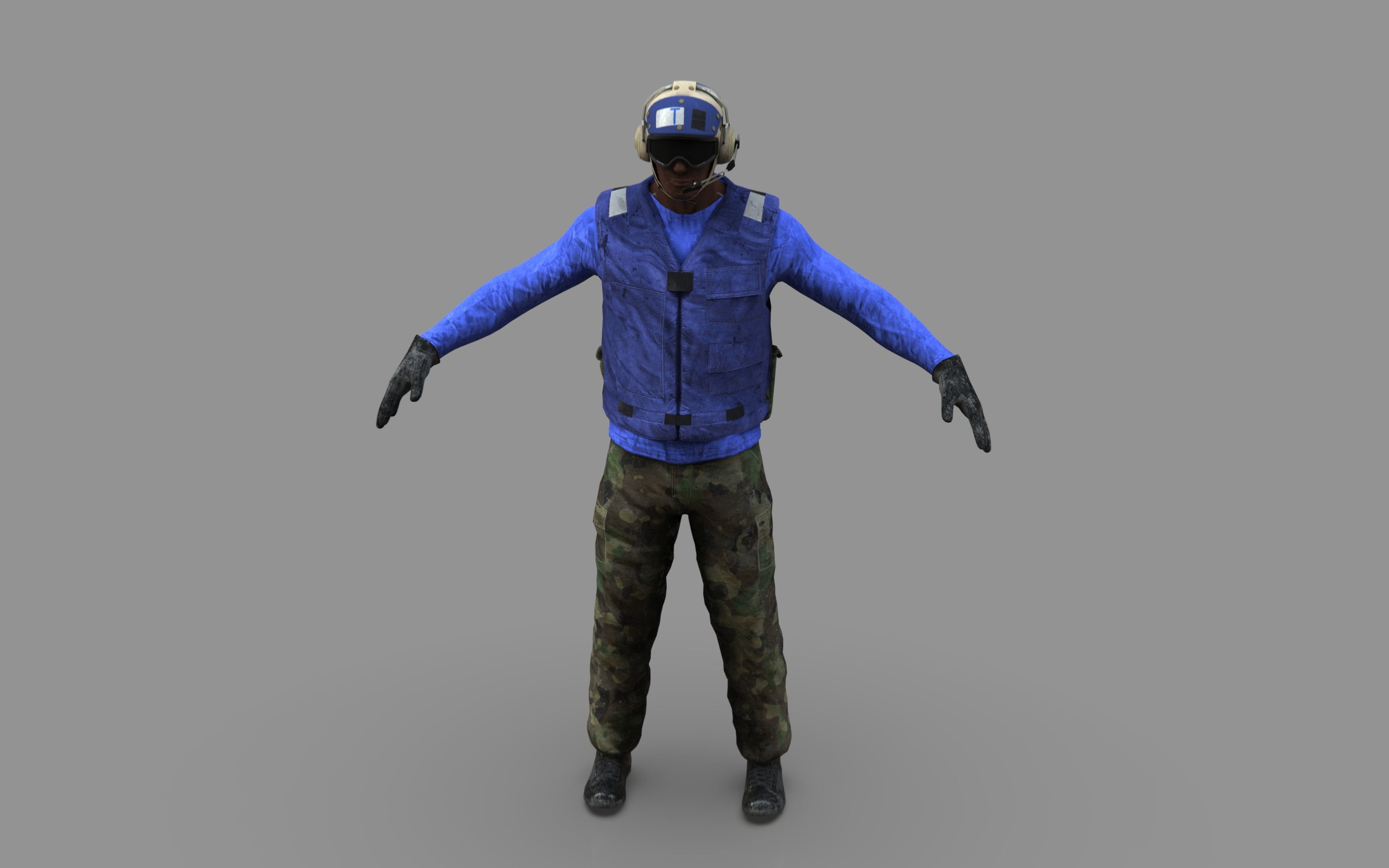 US NAVY Flight Deck Crew Blue Low-poly 3D model_12