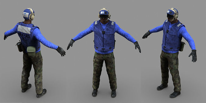 US NAVY Flight Deck Crew Blue Low-poly 3D model