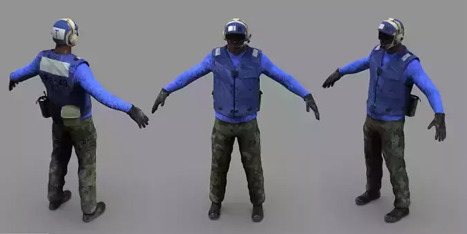 US NAVY Flight Deck Crew Blue Low-poly 3D model