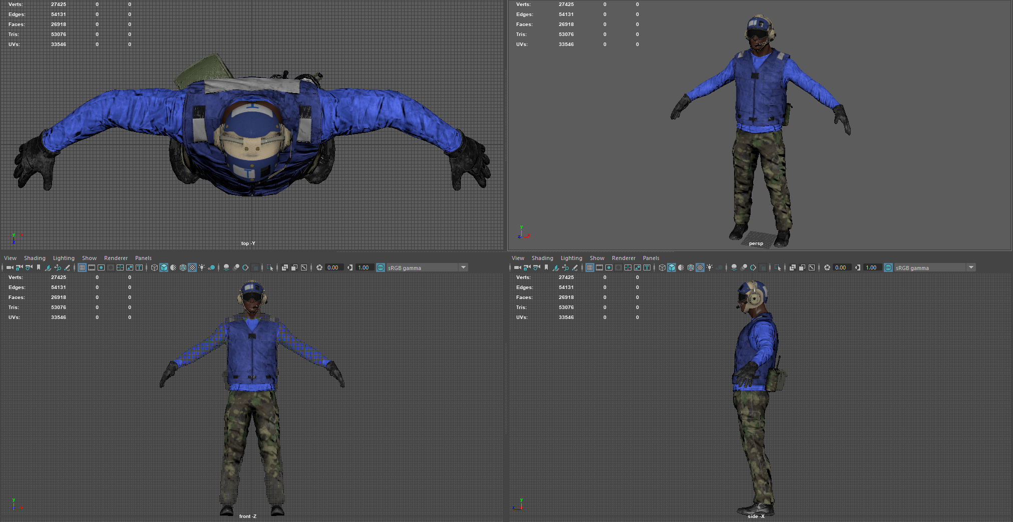 US NAVY Flight Deck Crew Blue Low-poly 3D model_8