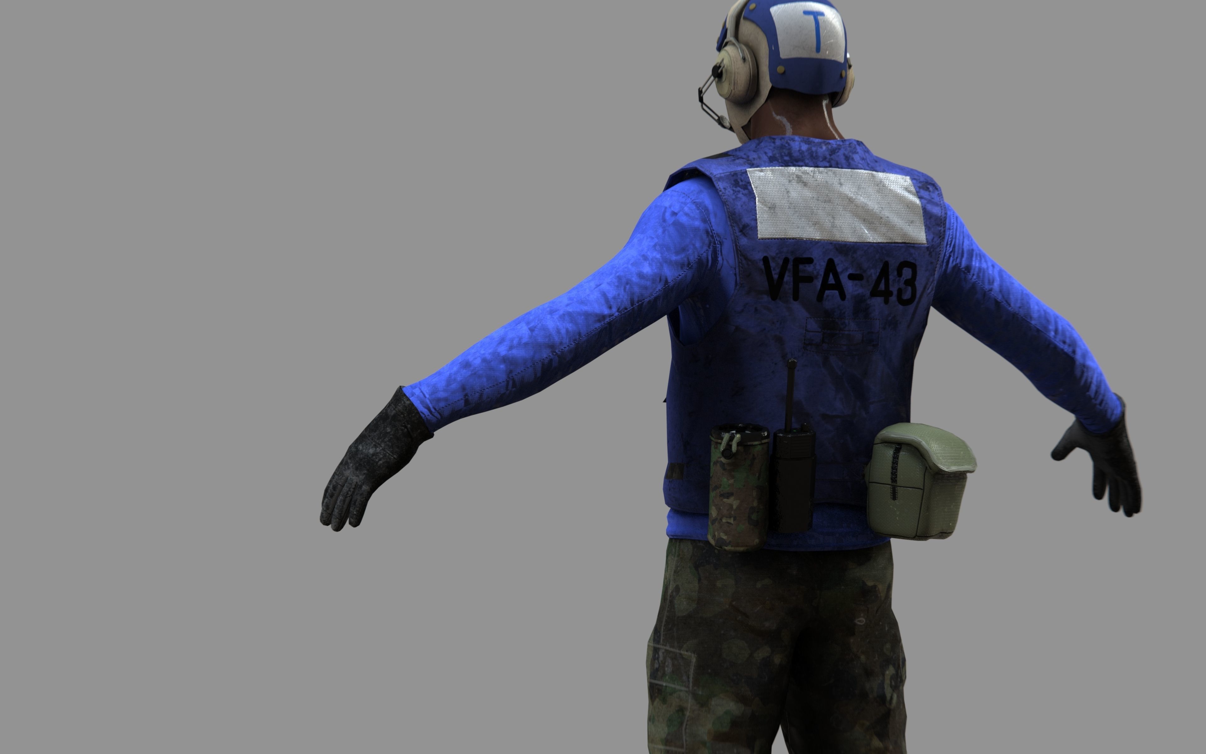 US NAVY Flight Deck Crew Blue Low-poly 3D model_14