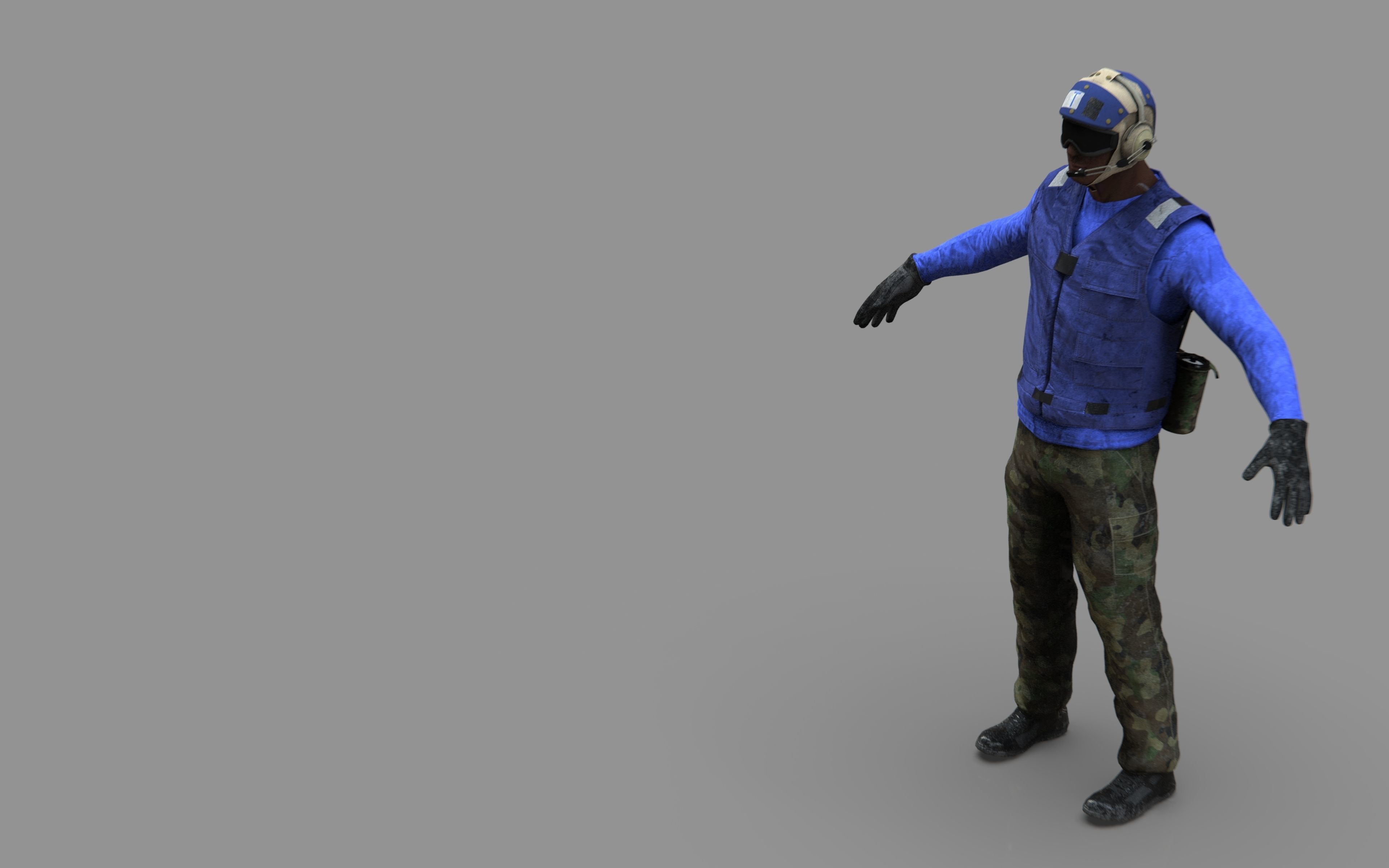 US NAVY Flight Deck Crew Blue Low-poly 3D model_15