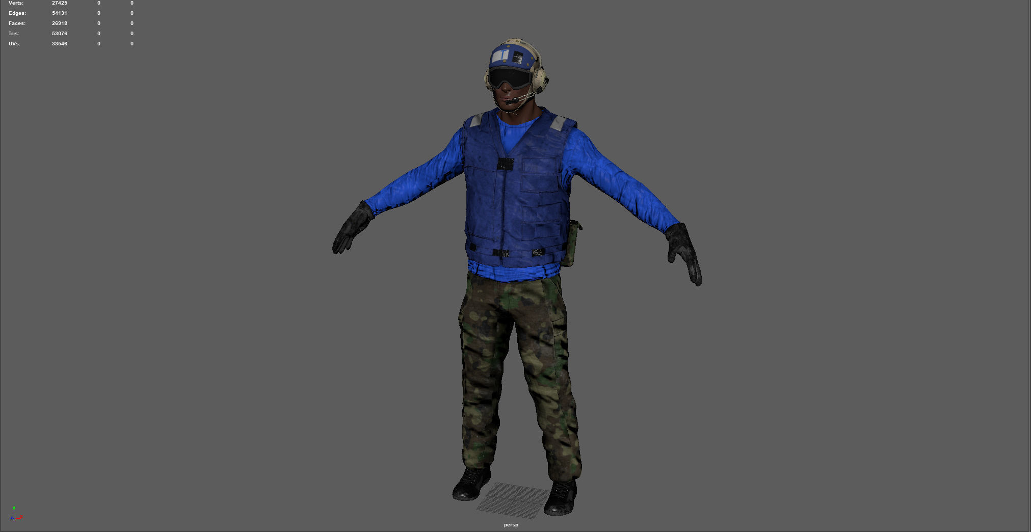 US NAVY Flight Deck Crew Blue Low-poly 3D model_2