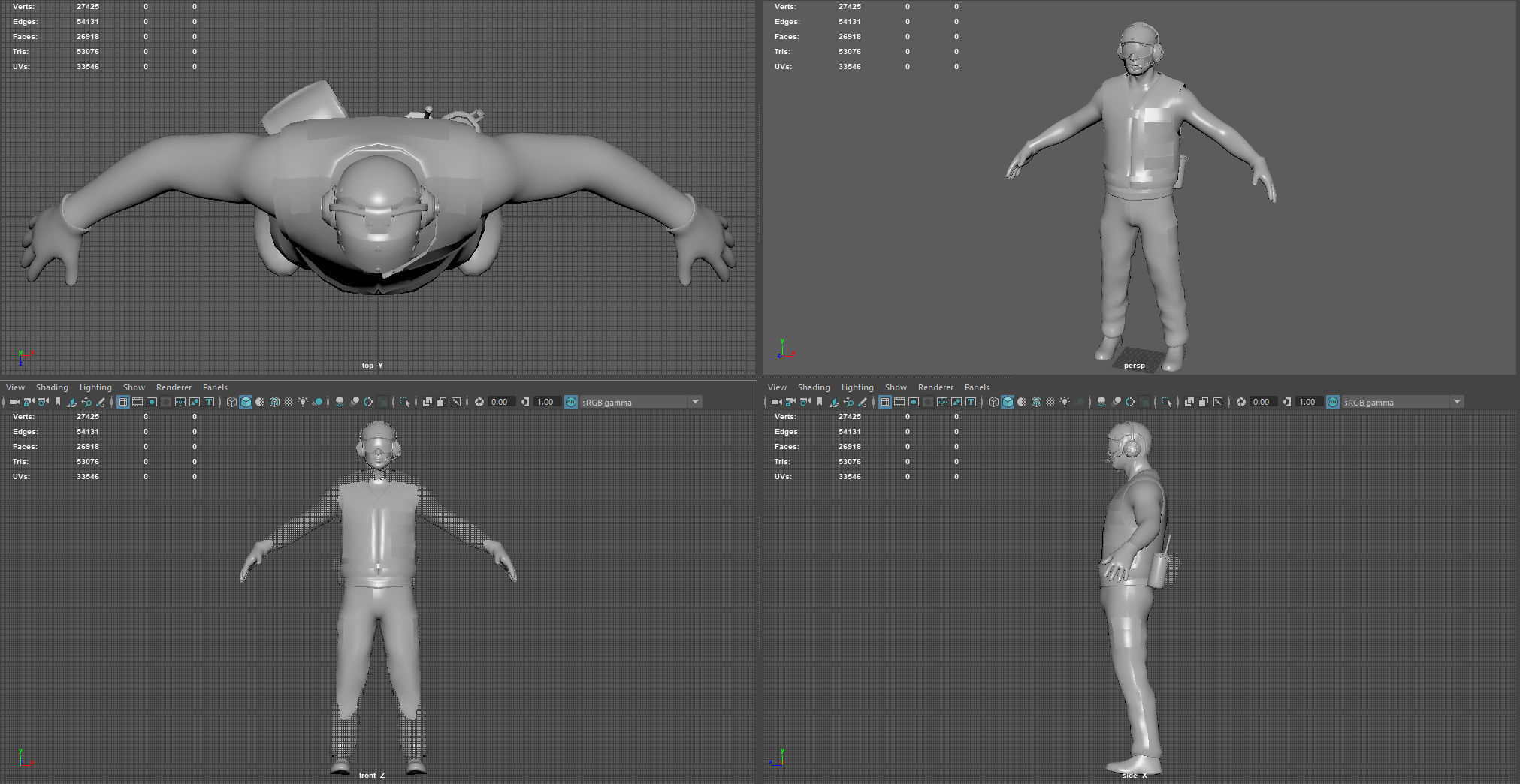 US NAVY Flight Deck Crew Blue Low-poly 3D model_7