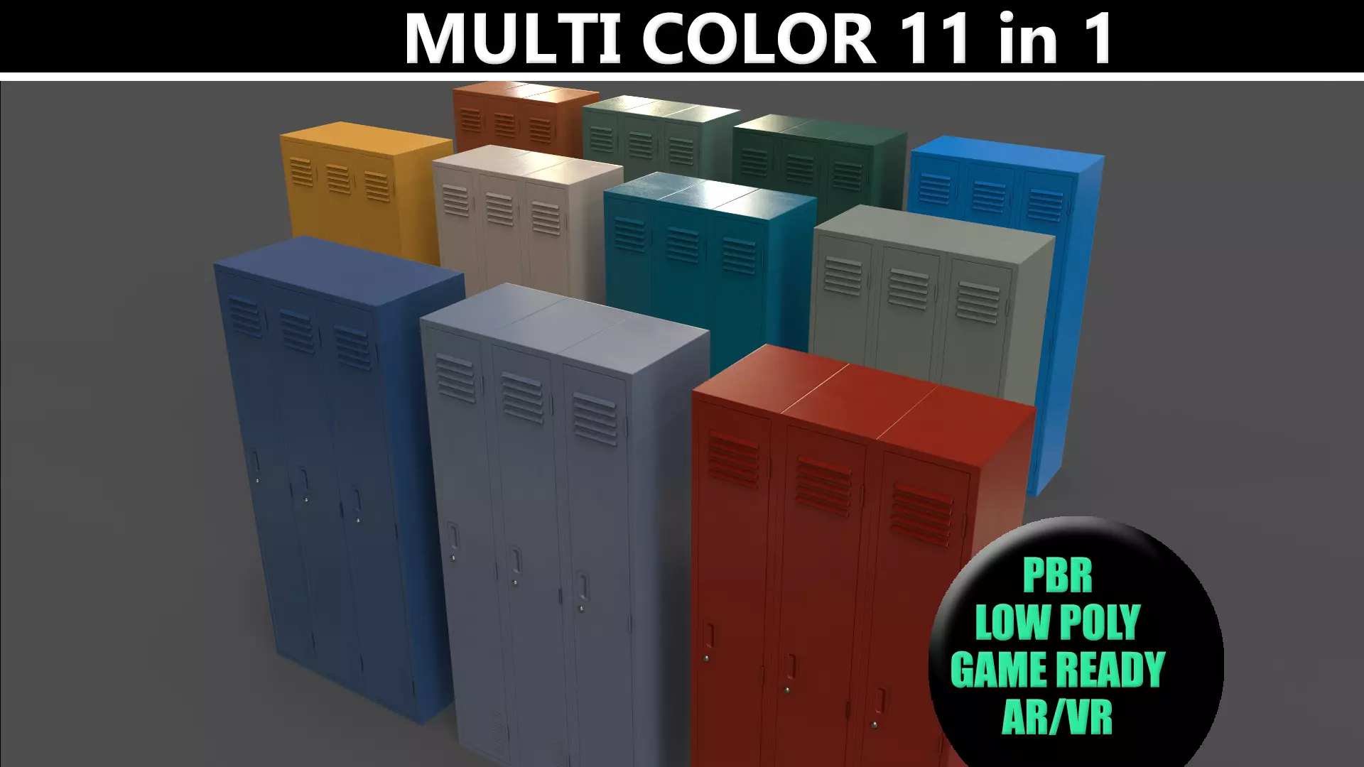 PBR School Gym Locker 03 - Multi color Pack 3D Model Collection_0