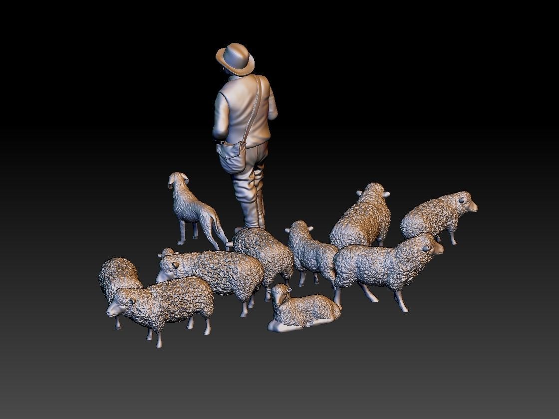 shepherd and sheep 3D print model_63