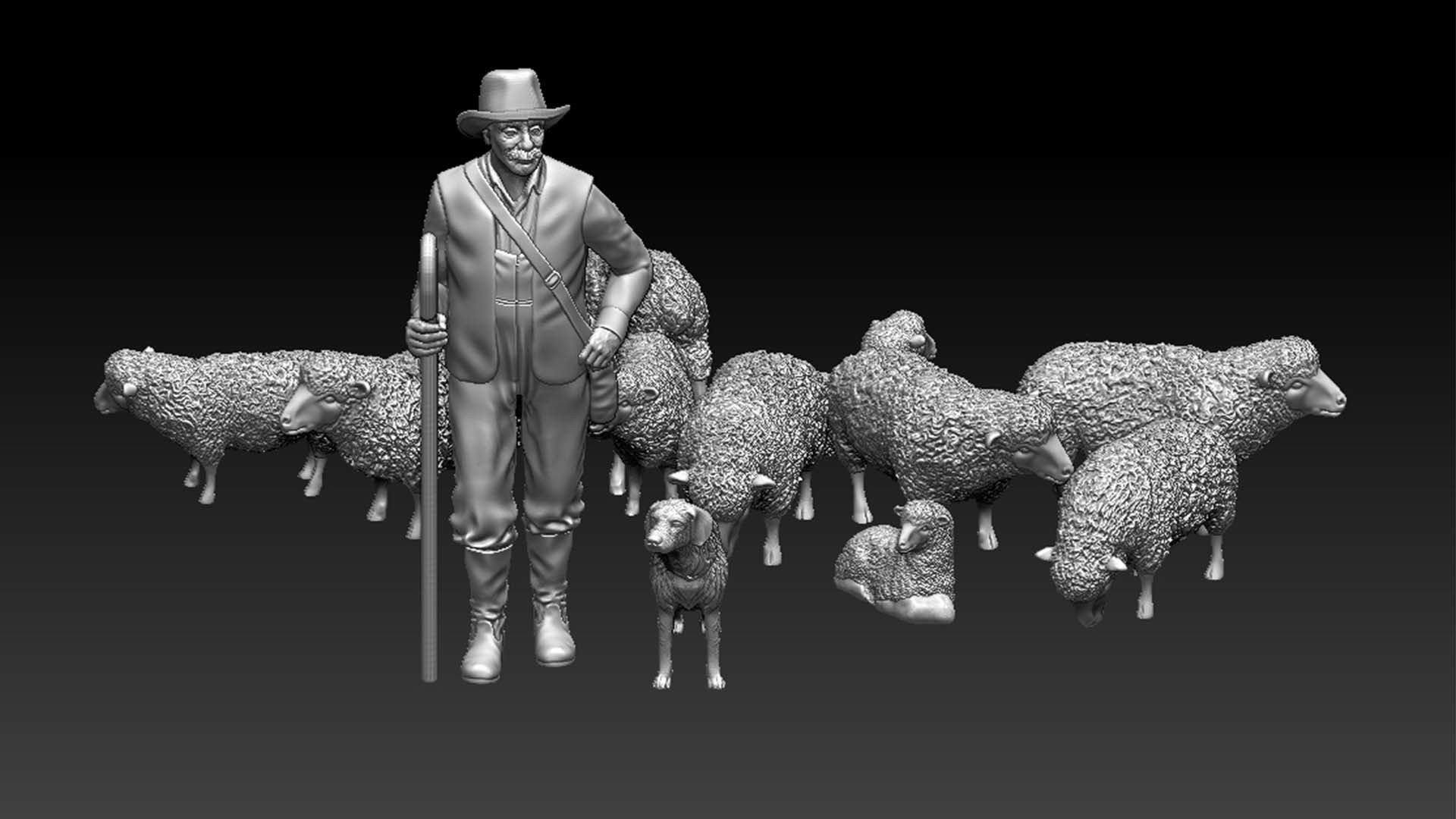 shepherd and sheep 3D print model_29