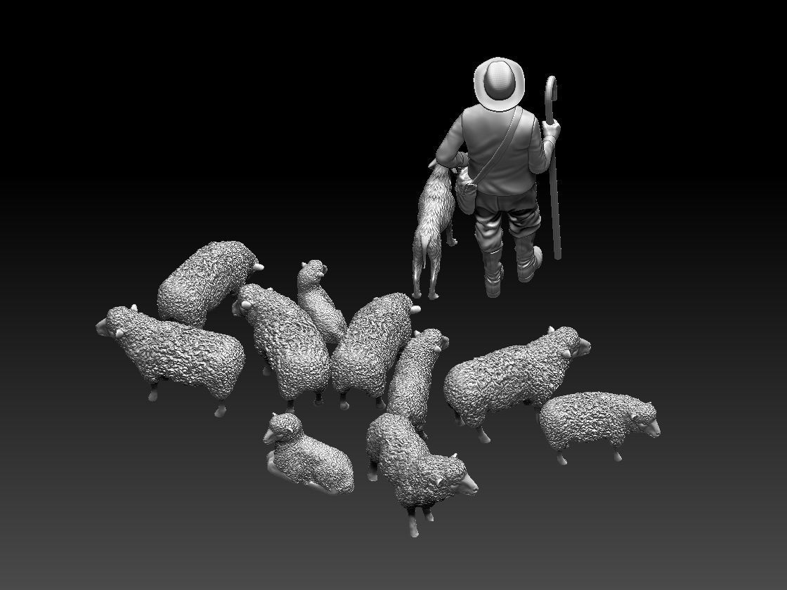 shepherd and sheep 3D print model_26