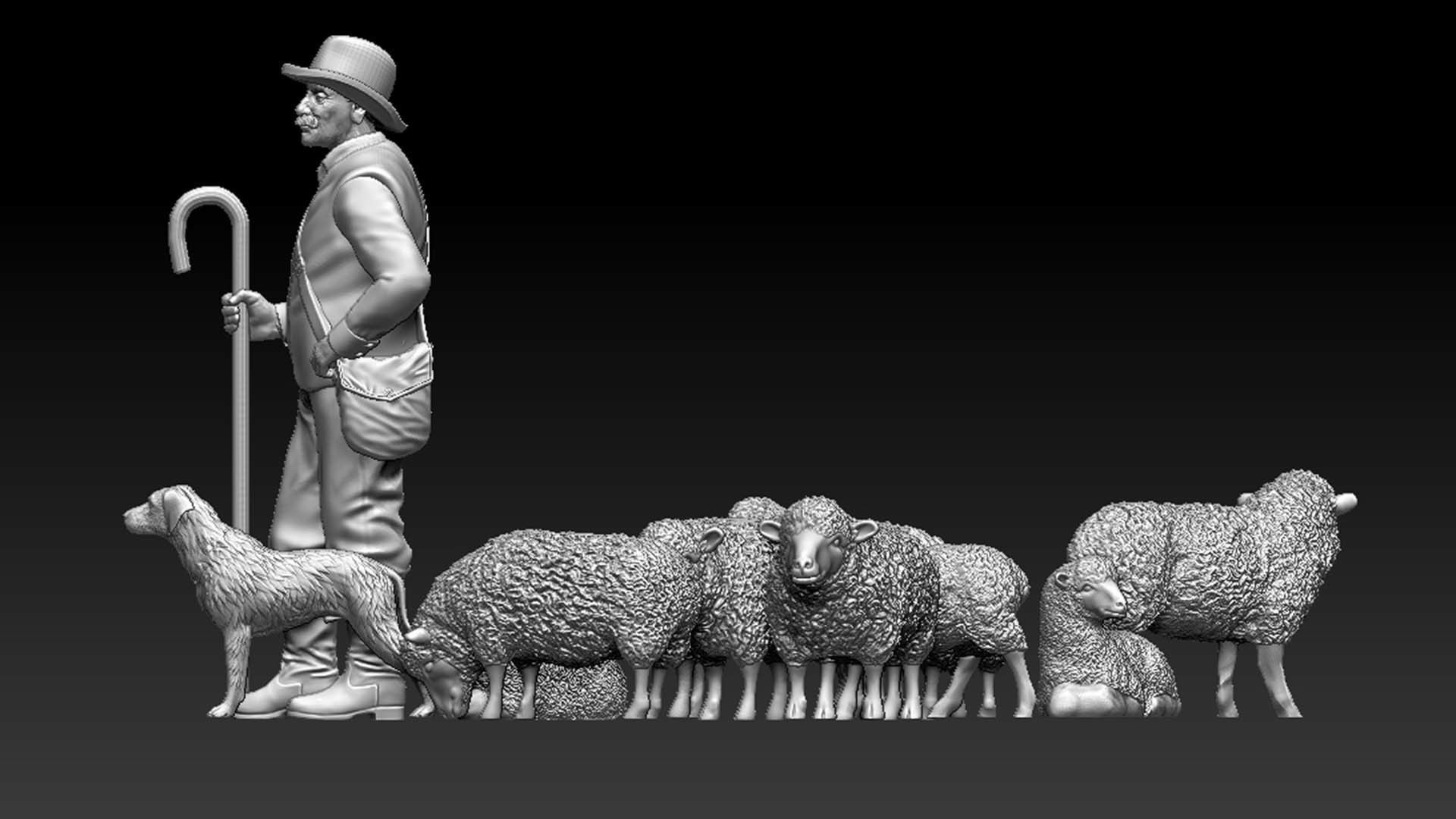 shepherd and sheep 3D print model_48