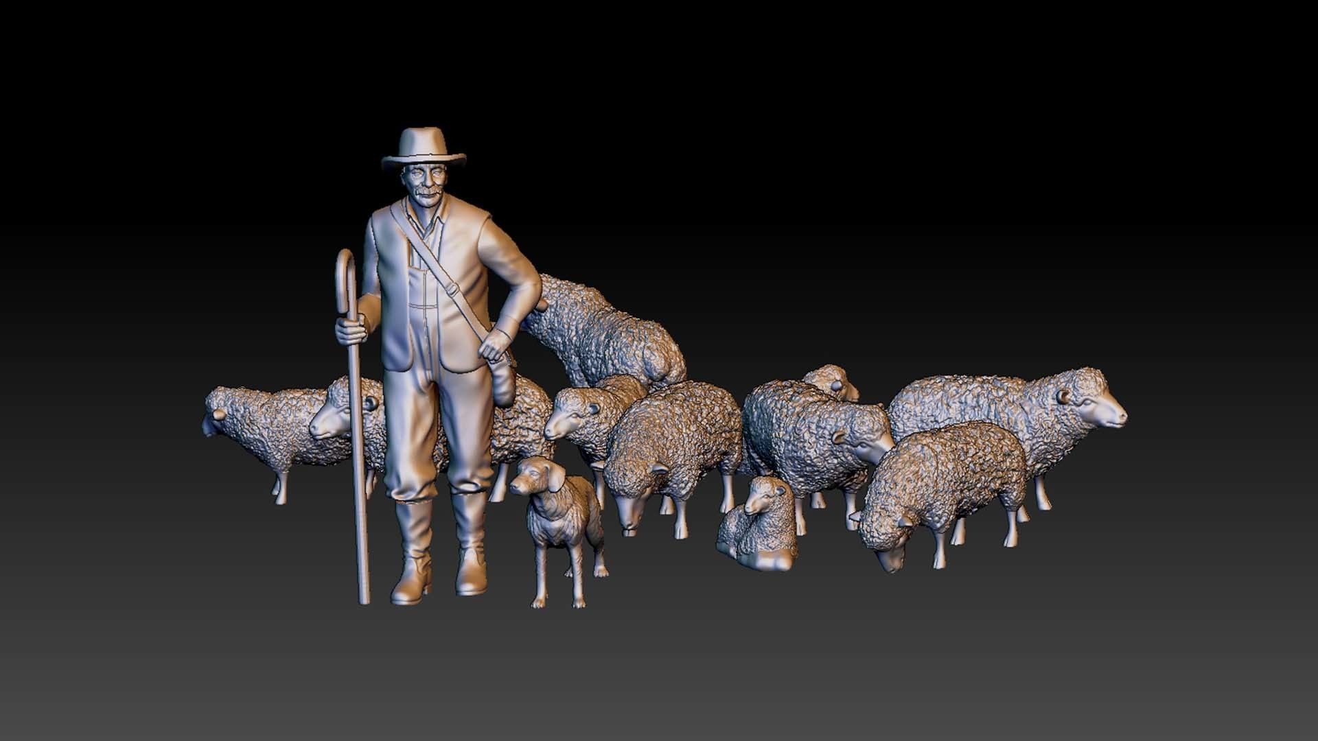 shepherd and sheep 3D print model_35