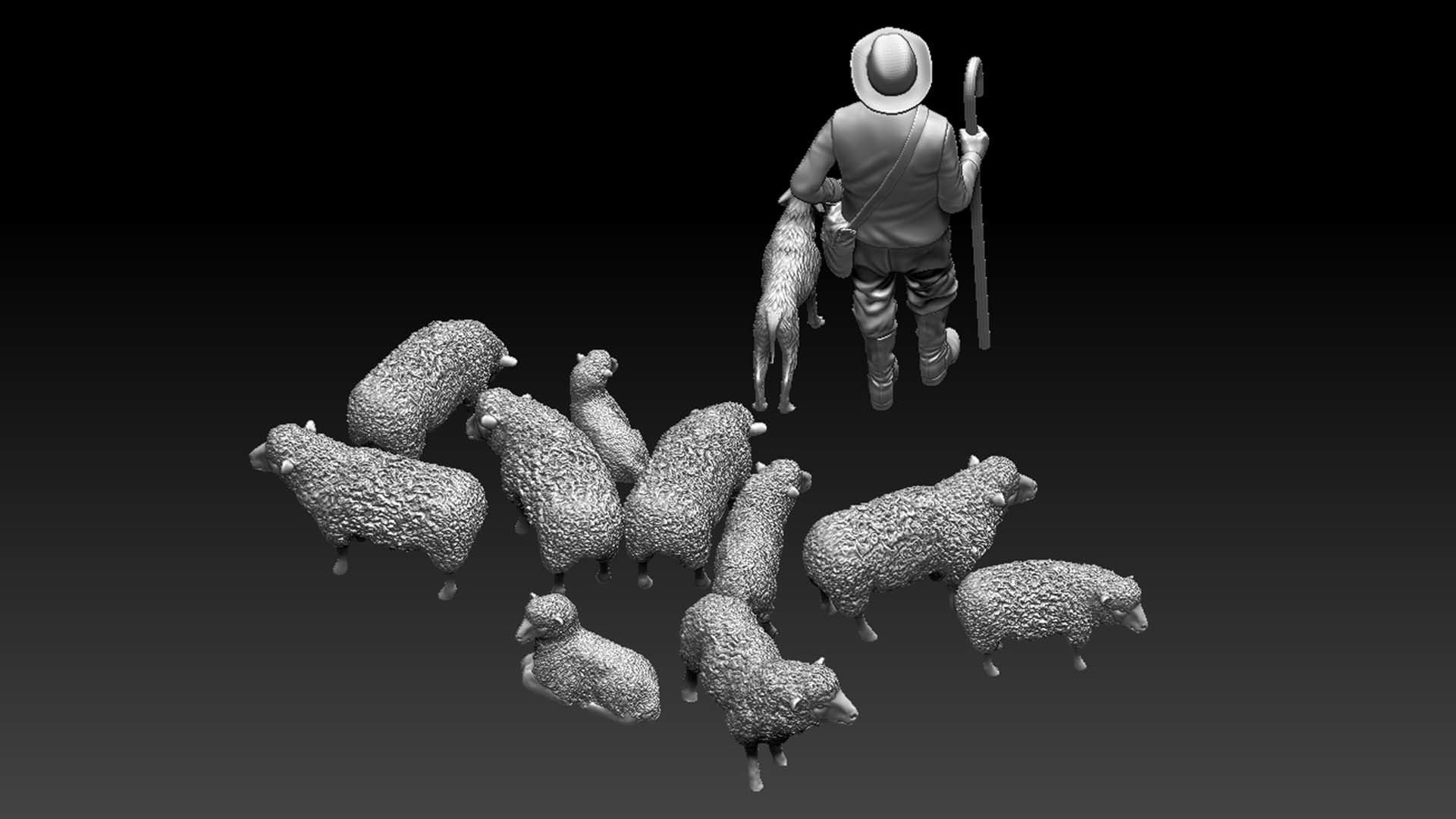 shepherd and sheep 3D print model_55