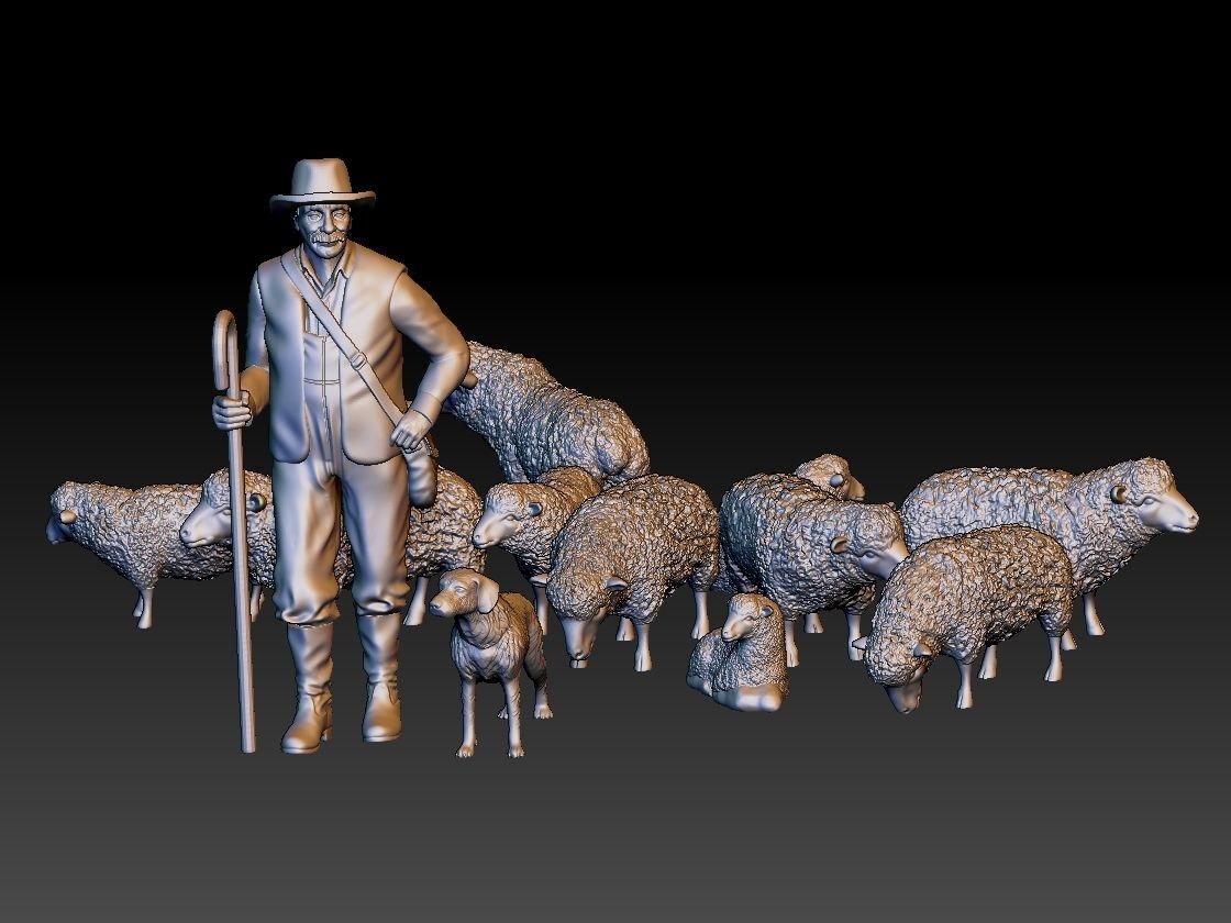 shepherd and sheep 3D print model_51