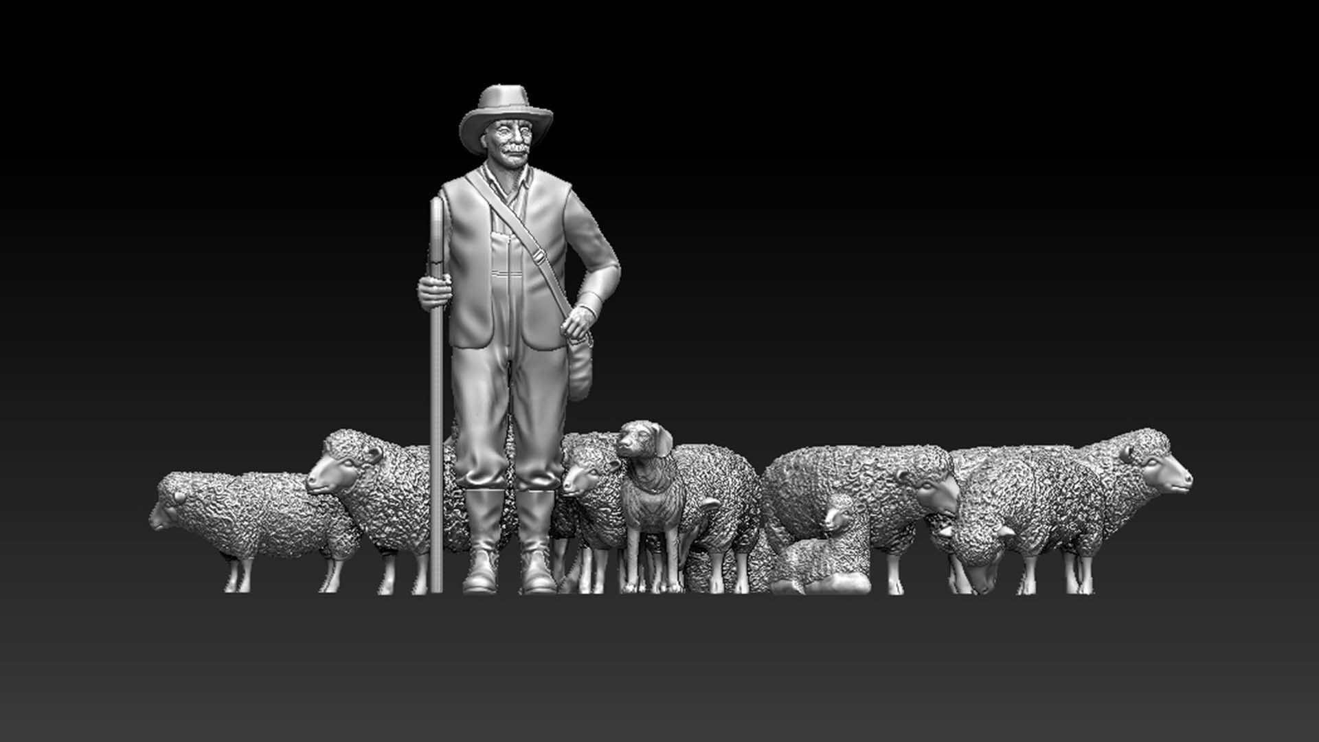 shepherd and sheep 3D print model_10