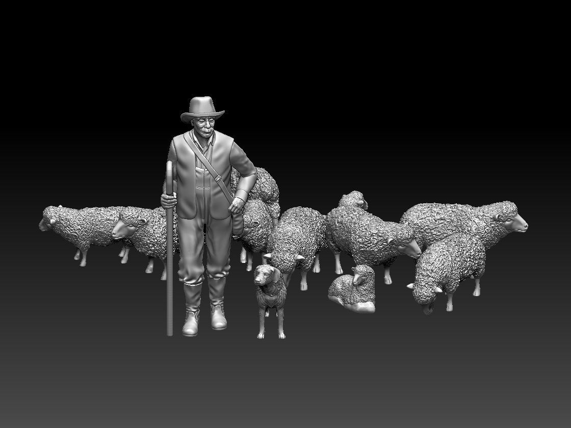 shepherd and sheep 3D print model_25