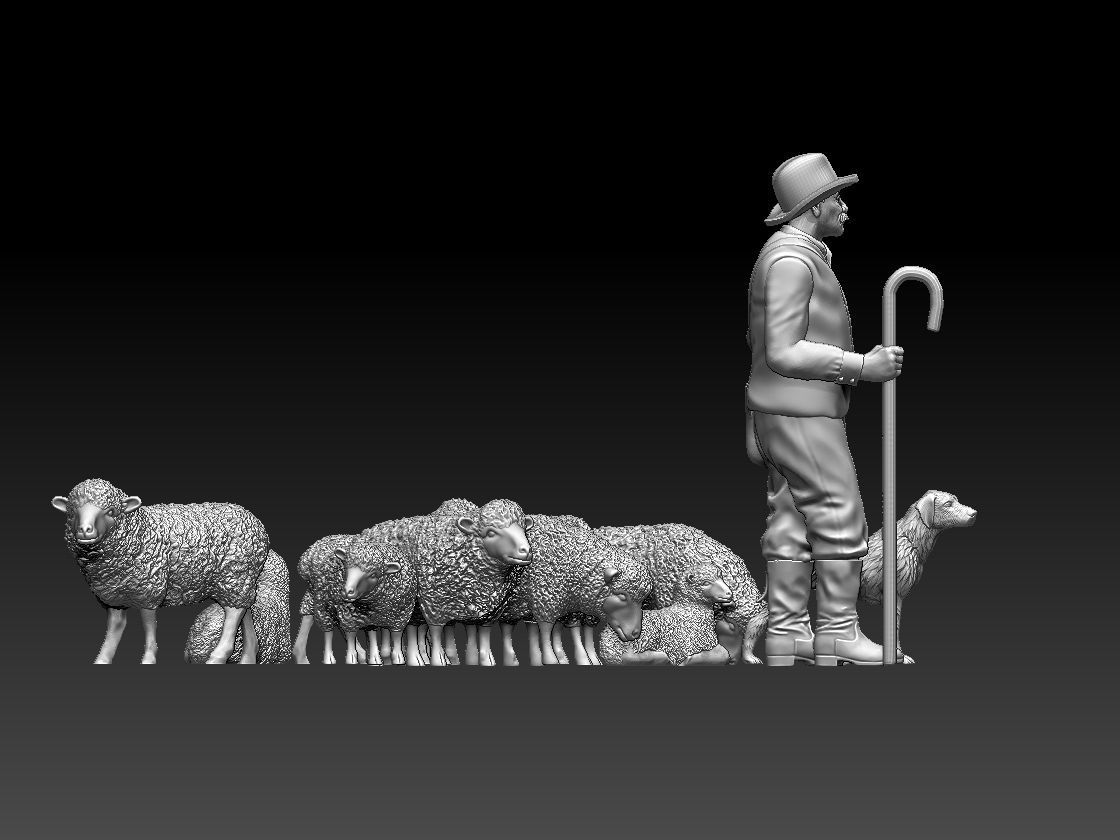 shepherd and sheep 3D print model_56