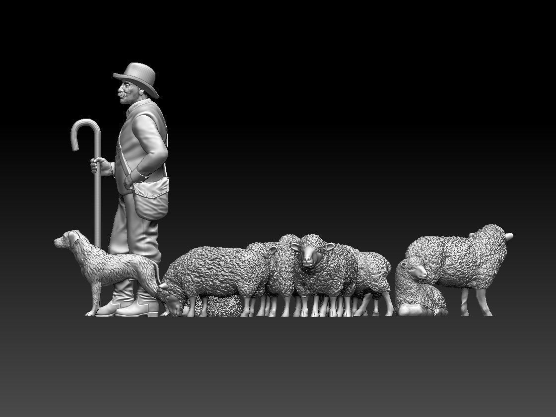 shepherd and sheep 3D print model_67