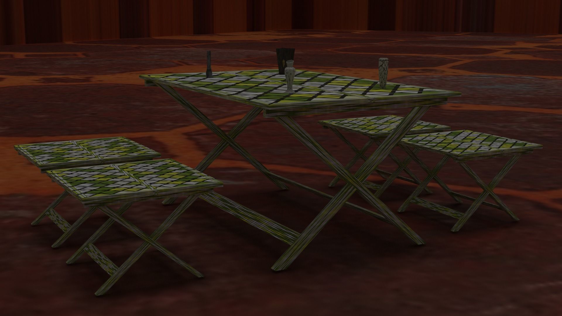 Outdoor table with geometric patterns 3D model_1