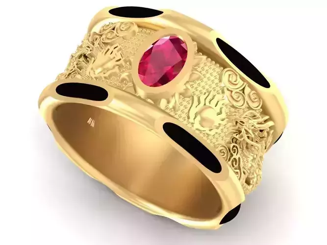 Luxury Dragon Men Gold Ring with Gemstone 2263