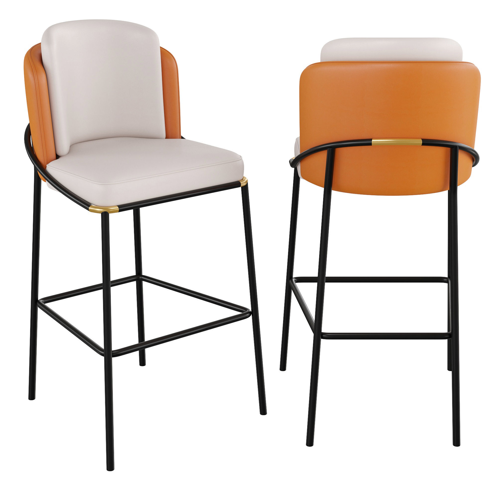 Beige Orange Counter Height Bar Stool 3D model_2