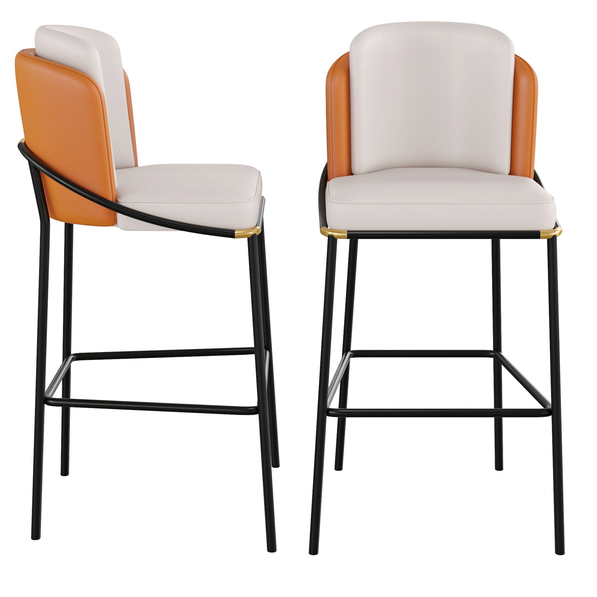 Beige Orange Counter Height Bar Stool 3D model_3