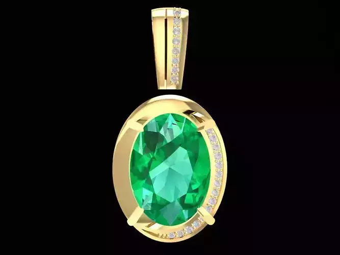 Elegant Oval Gemstone Pendant 3D Model 2264