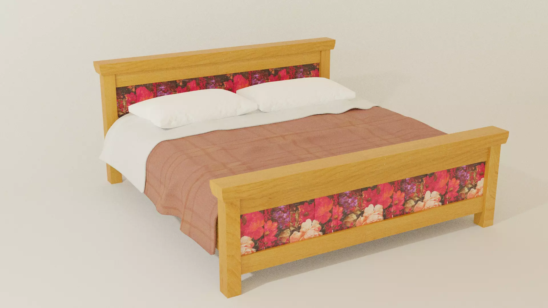 bed with pillows Free 3D model_0