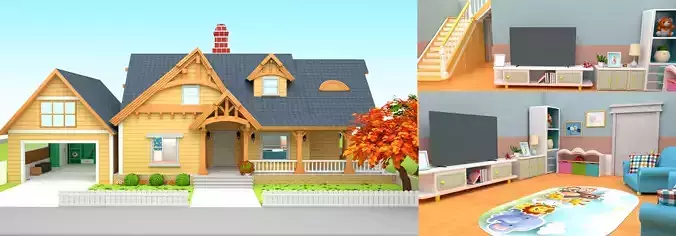 House vs Gara vs  living room cartoon Low-poly 3D model