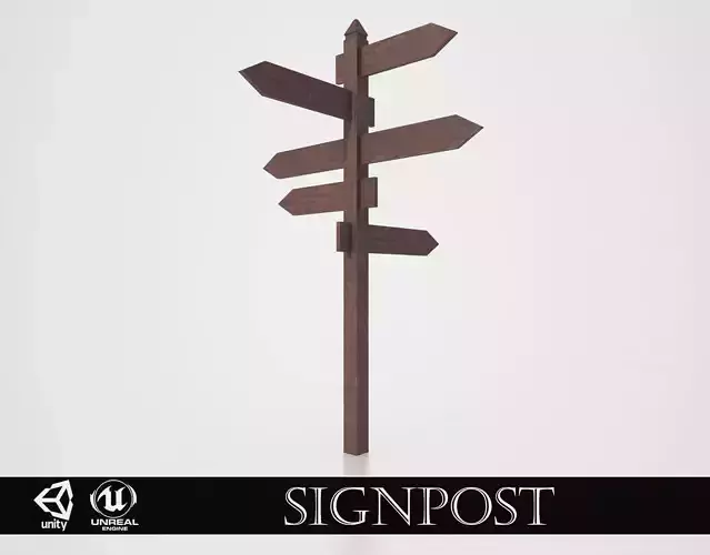 Medieval Signpost Low-poly 3D model