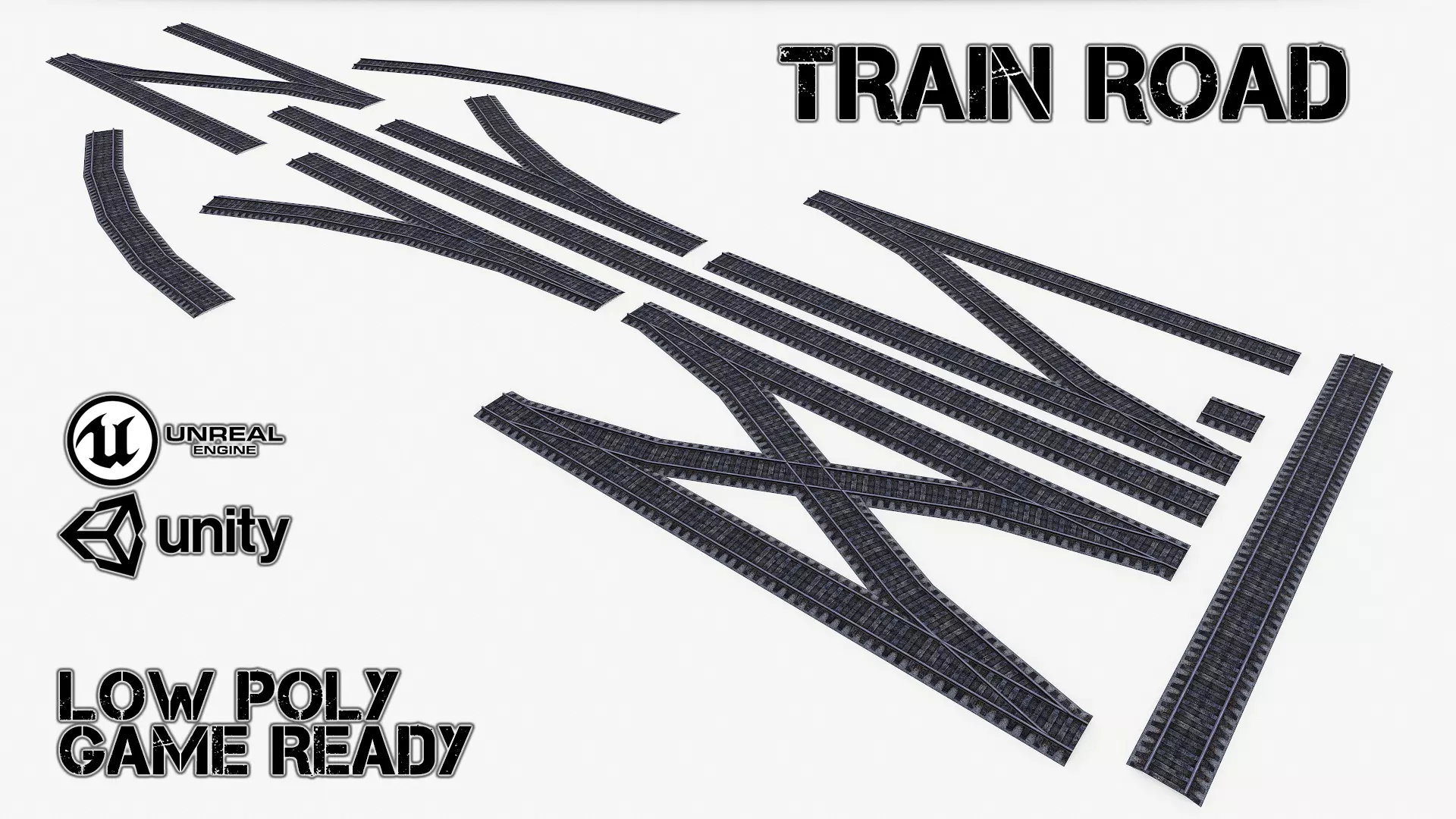 Train road Low-poly 3D model