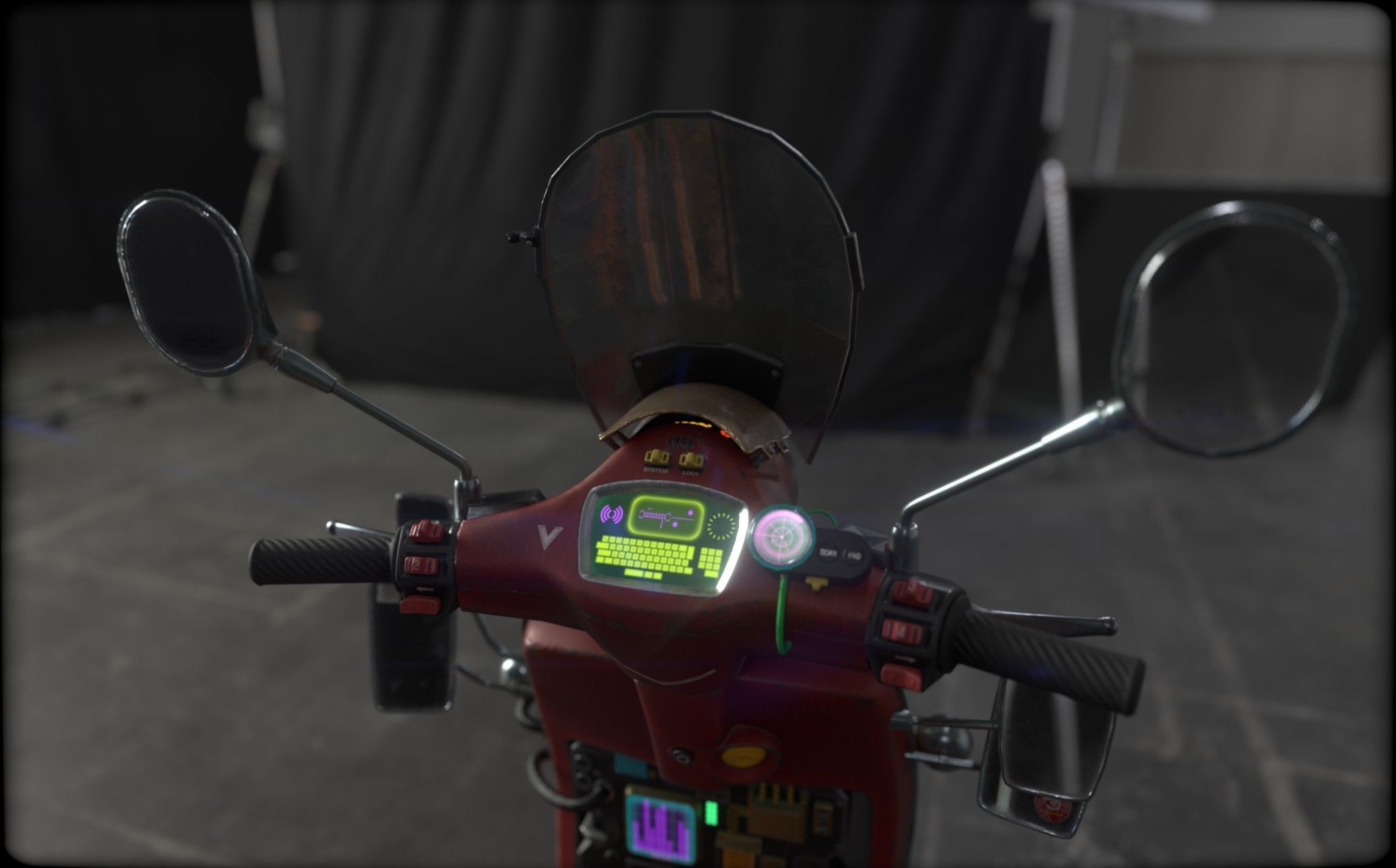 Cyber Scooter rigged and skinned Low-poly 3D model_20