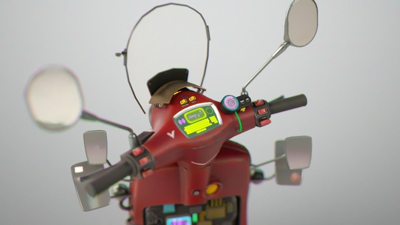Cyber Scooter rigged and skinned Low-poly 3D model_12