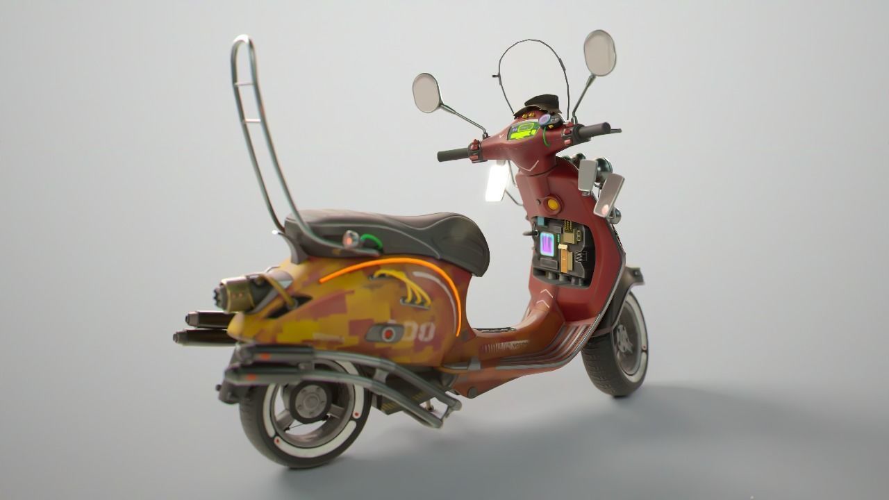Cyber Scooter rigged and skinned Low-poly 3D model_4