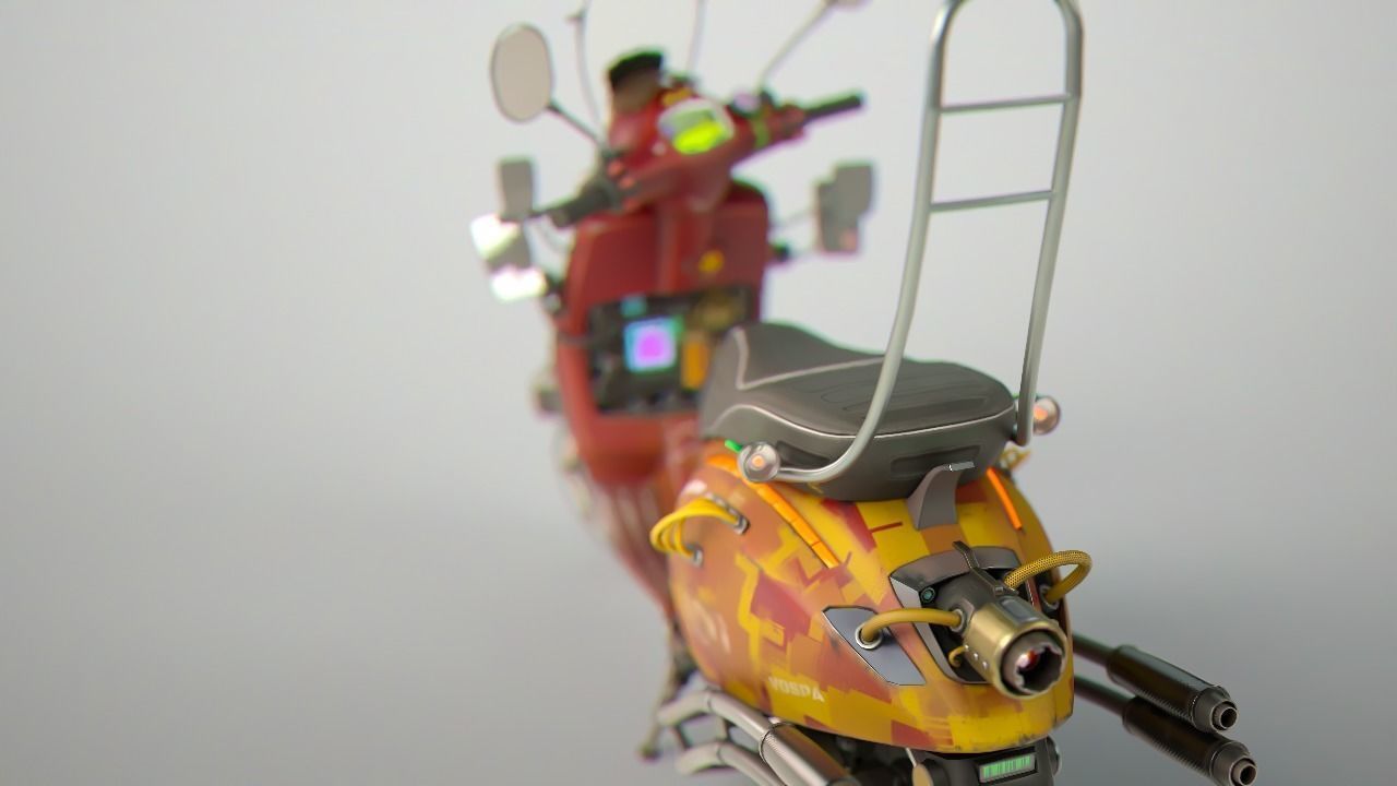 Cyber Scooter rigged and skinned Low-poly 3D model_10