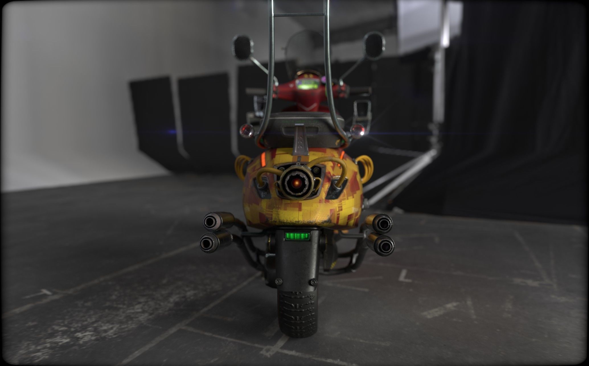 Cyber Scooter rigged and skinned Low-poly 3D model_16