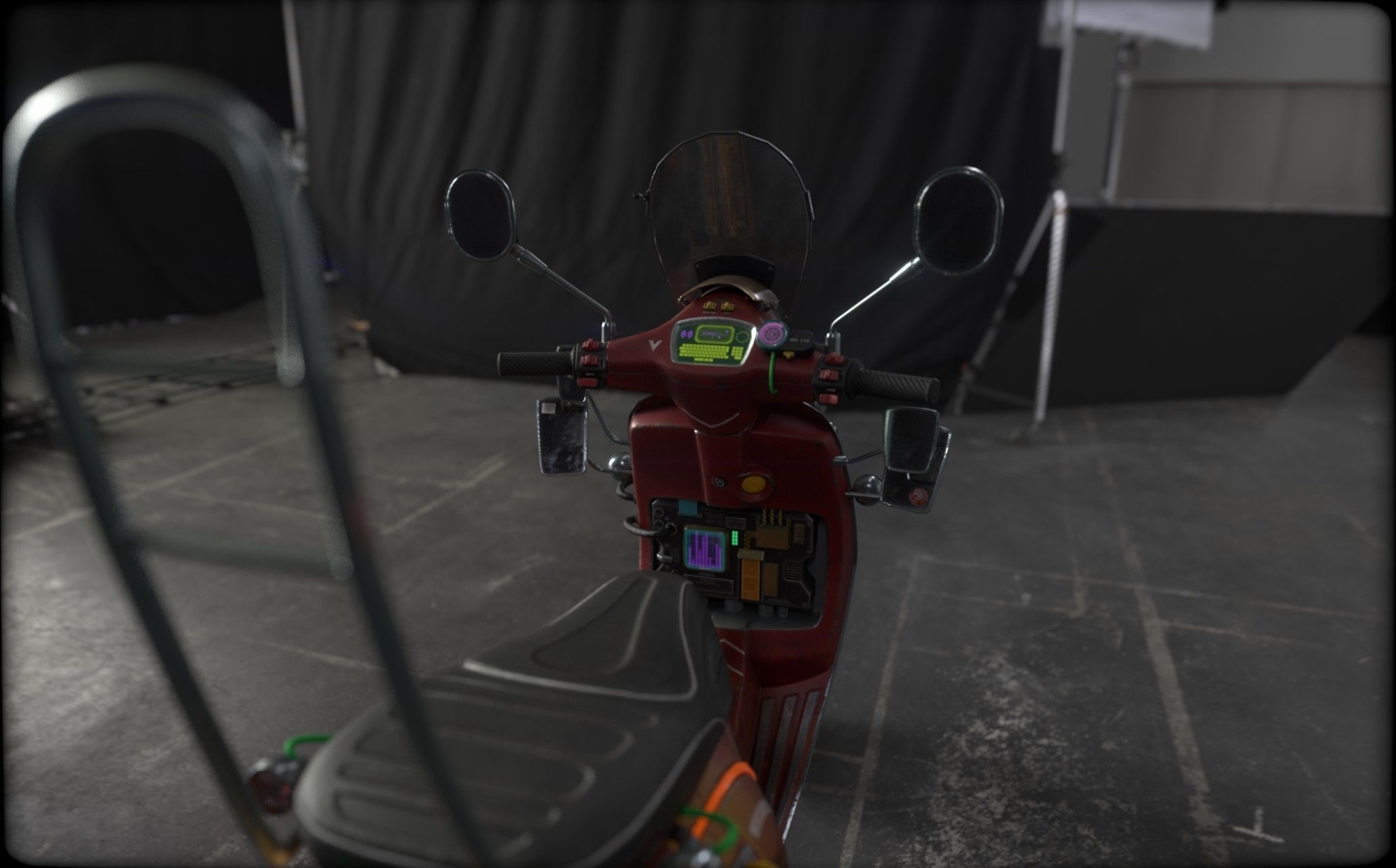 Cyber Scooter rigged and skinned Low-poly 3D model_19