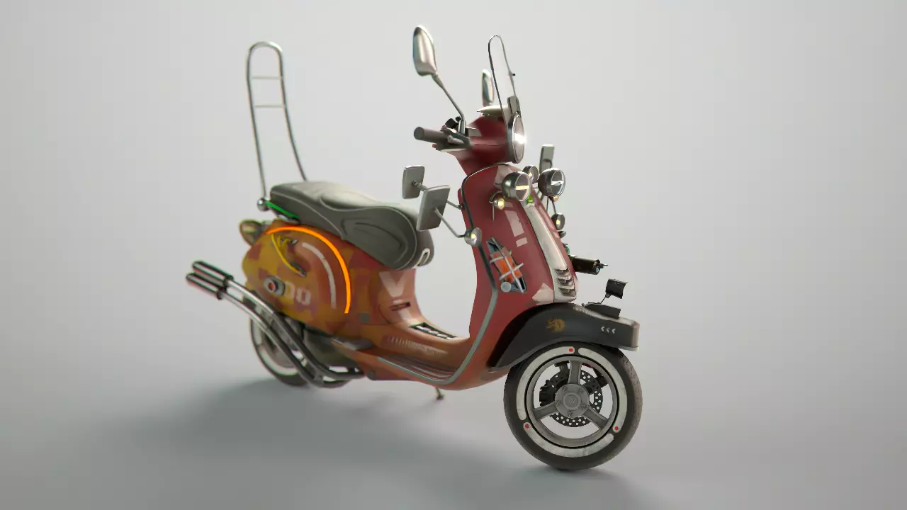 Cyber Scooter rigged and skinned Low-poly 3D model_0