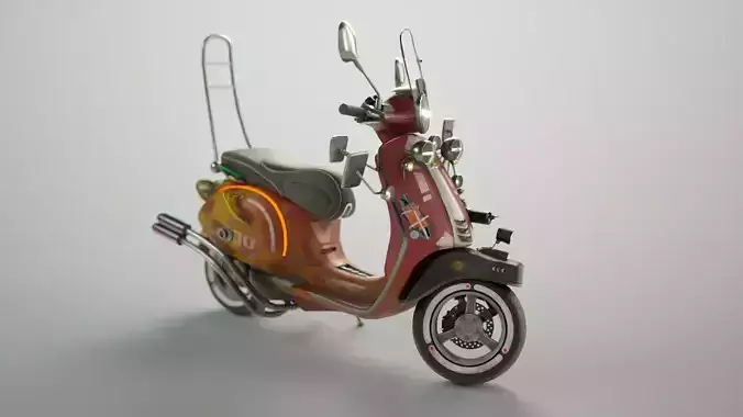 Cyber Scooter rigged and skinned Low-poly 3D model