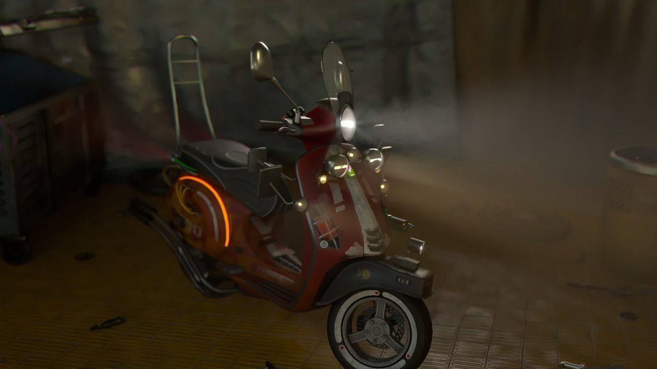 Cyber Scooter rigged and skinned Low-poly 3D model_24